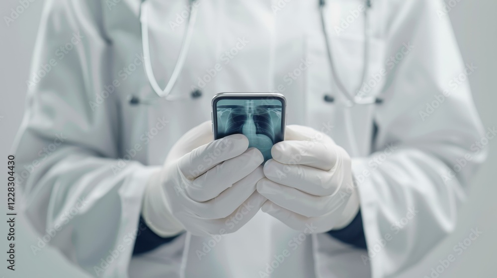 Dentist in gloves reviews Xray on mobile phone, providing patients with clear insights into their dental health. Dentist in gloves reviews Xray on mobile phone, providing patients with clear insights into their dental health.
