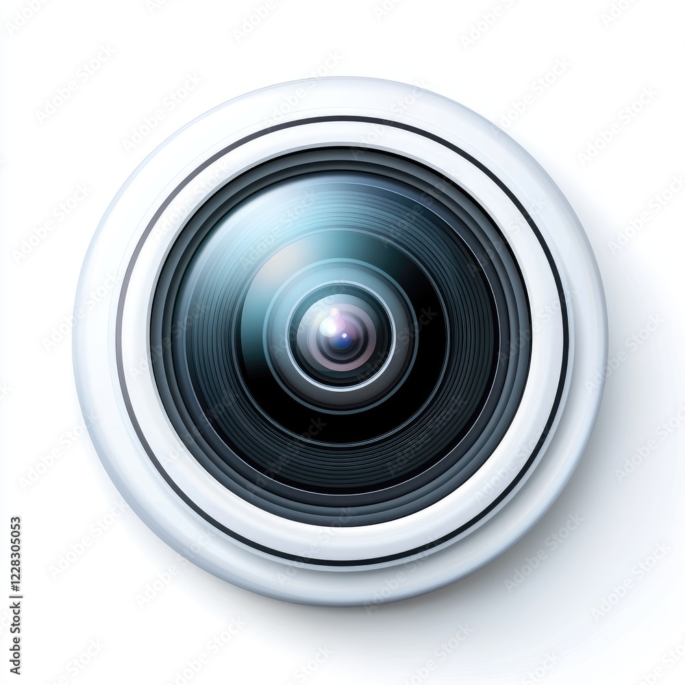 Modern camera lens with sleek design capturing high-quality images in a clean white background Modern camera lens with sleek design capturing high-quality images in a clean white background