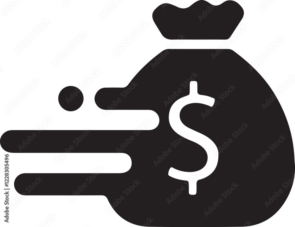 The illustration of a money bag moving quickly The illustration of a money bag moving quickly