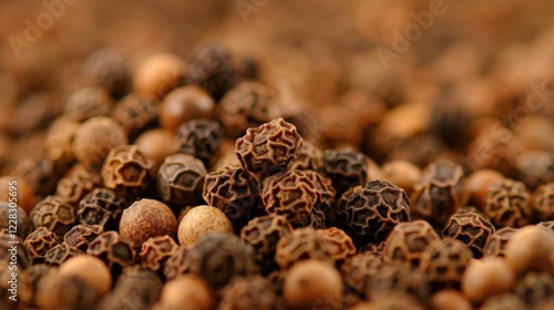 Experience the rich, bold flavor of Tellicherry black pepper, a culinary gem with unique characteristics visible in high detail. photo