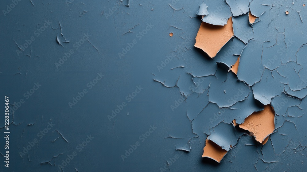 Obraz premium Cracked Blue Wall with Peeling Paint in Textured Abstract Background