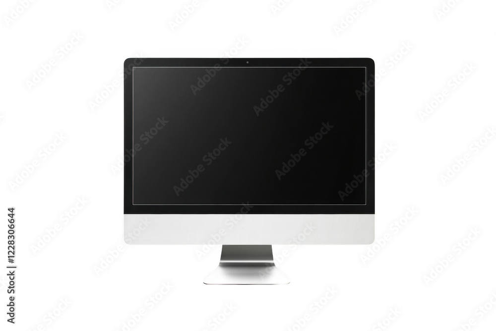 Modern Computer Display Shows Blank Screen on Black Background, Modern Technology Concept Modern Computer Display Shows Blank Screen on Black Background, Modern Technology Concept