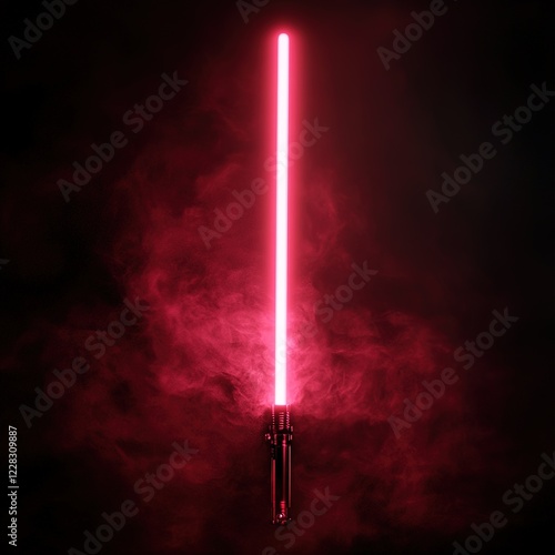 A pink lightsaber glowing in the dark, isolated on a black background, a hyper-realistic 3D game item model.