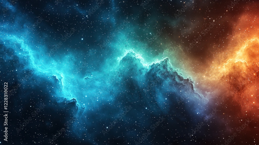Fototapeta premium A vibrant cosmic scene featuring colorful nebulae in deep space.
