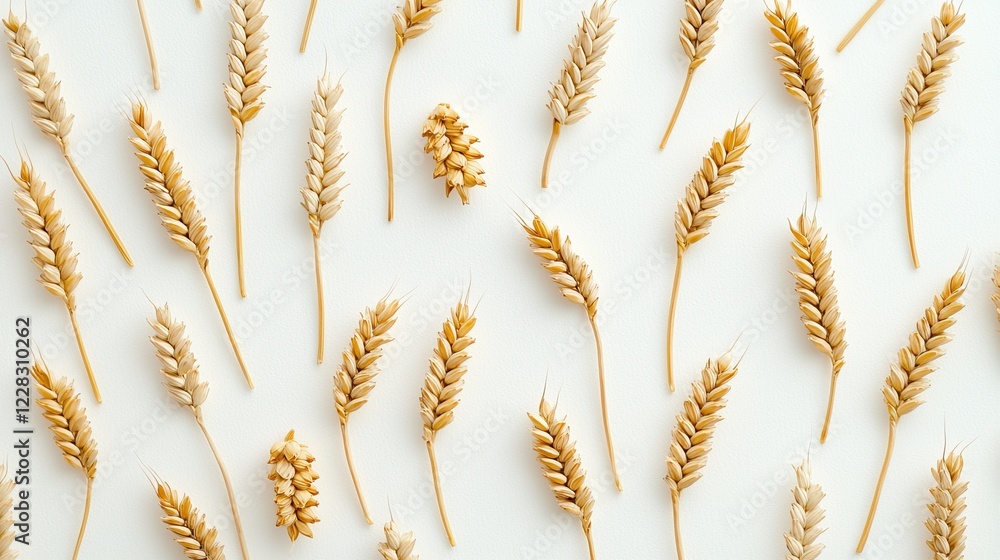 Beautiful Arrangement of Dried Wheat Stalks on a Light Background for Natural and Agricultural Themes Beautiful Arrangement of Dried Wheat Stalks on a Light Background for Natural and Agricultural Themes