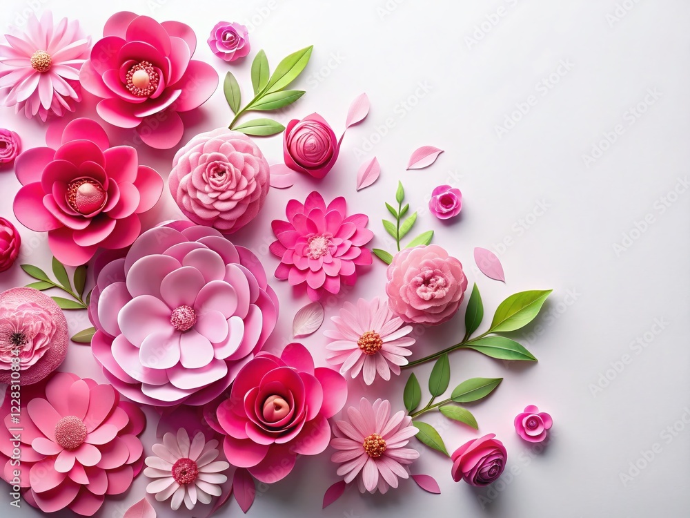 Pink Spring Flowers Craft Paper Background for Women's Day, Mother's Day, Birthday - March 8th Celebration Pink Spring Flowers Craft Paper Background for Women's Day, Mother's Day, Birthday - March 8th Celebration
