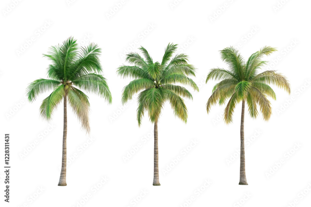 Three Palm Trees Stand Tall Against Black Background, Tropical Paradise Theme Three Palm Trees Stand Tall Against Black Background, Tropical Paradise Theme