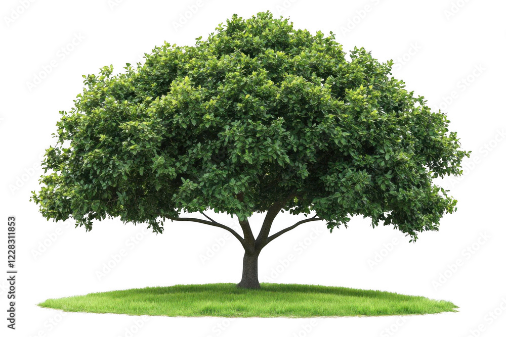 Lush Green Tree Stands on a Patch of Grass with Tranquil Nature Theme. Lush Green Tree Stands on a Patch of Grass with Tranquil Nature Theme.