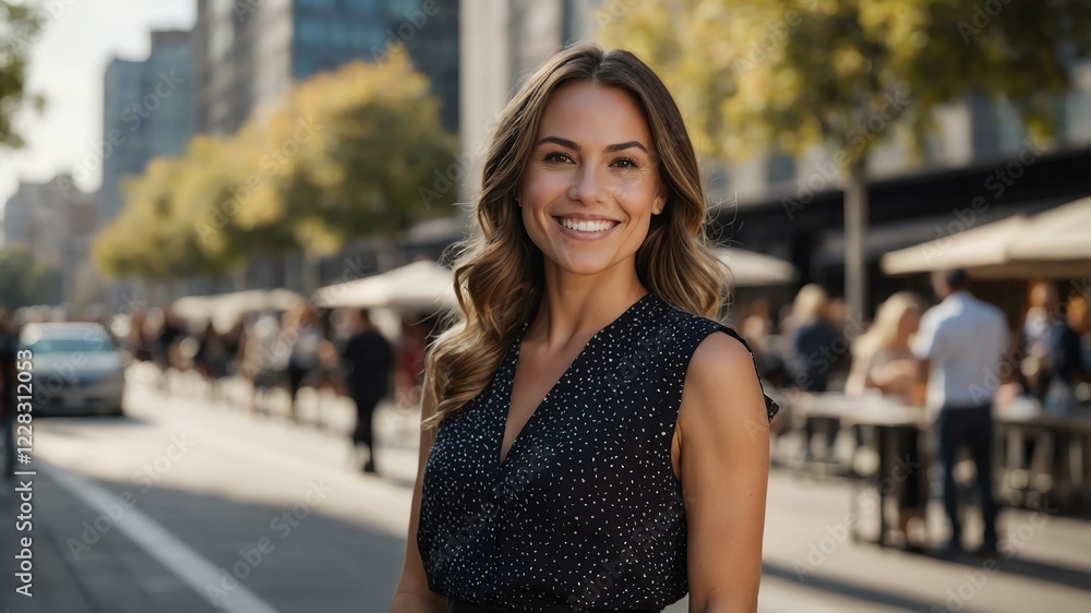 female event planner on busy urban street background female event planner on busy urban street background