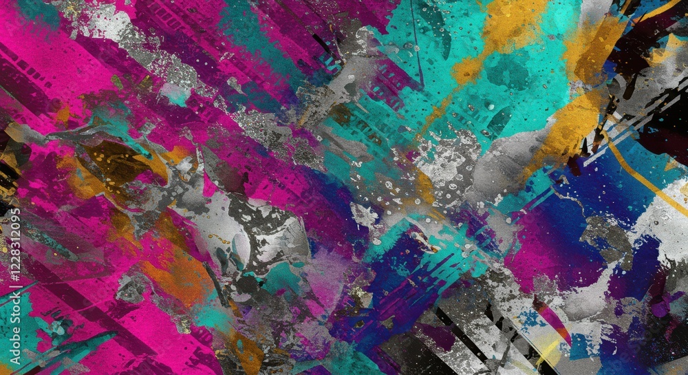 Naklejka premium Vibrant abstract graffiti art with bold colors and dynamic brush strokes