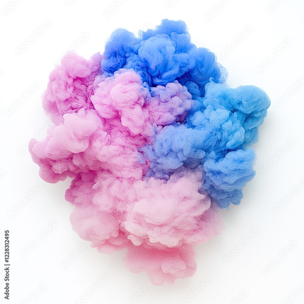 Fototapeta premium Colorful Smoke Cloud Diffusion in Shades of Pink and Blue on a White Background