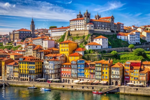 Porto Ribeira District & Bishop's Palace: Panoramic View of Colorful Buildings on Douro River