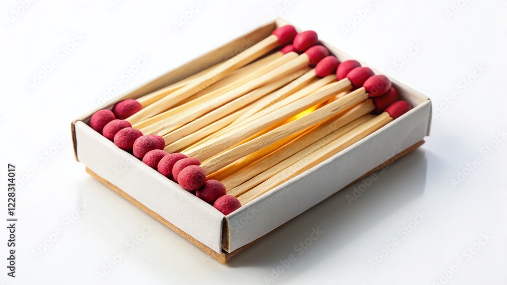 Pristine Matchbox: Minimalist White Background Stock Photo - Retro Fire Safety Pristine Matchbox: Minimalist White Background Stock Photo - Retro Fire Safety