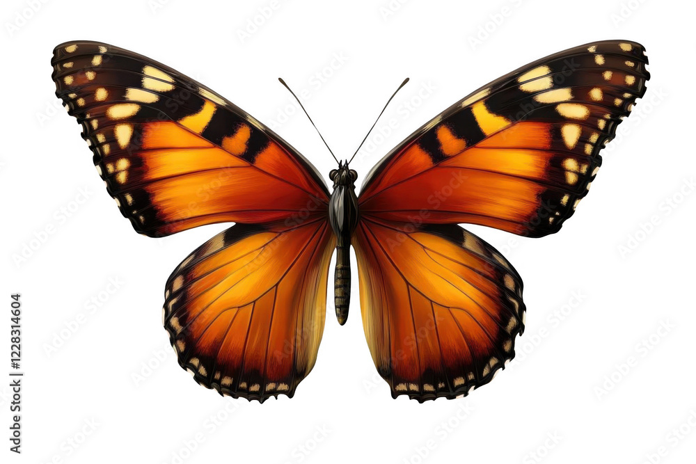 Fototapeta premium Butterfly Shows Its Orange Wings Gracefully on Black Background with Entomology Theme.