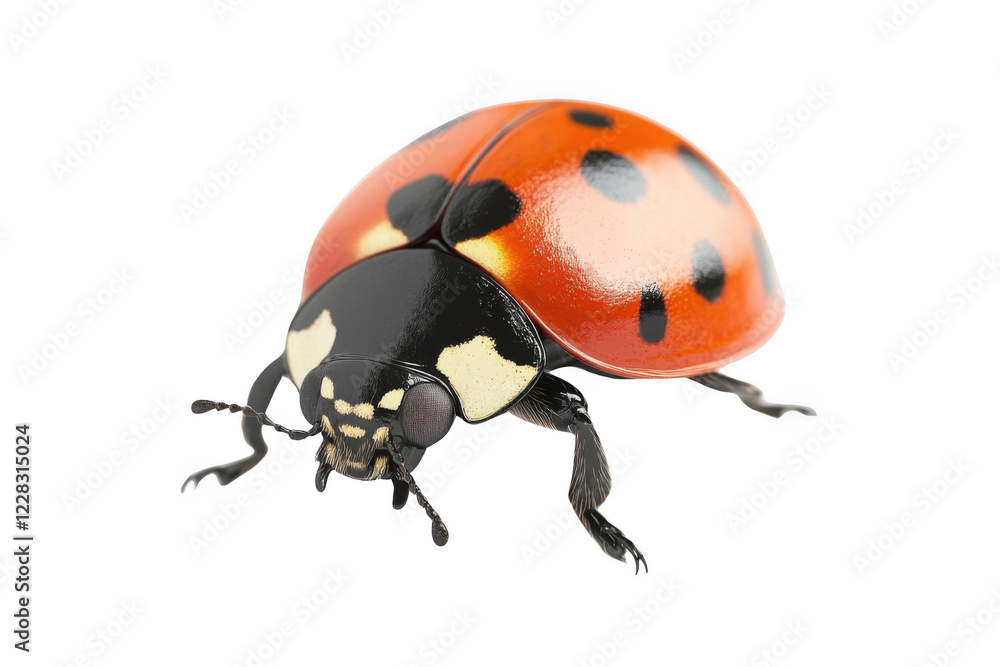 Fototapeta premium Ladybug Crawls on a Dark Background, Exploring Insect World.