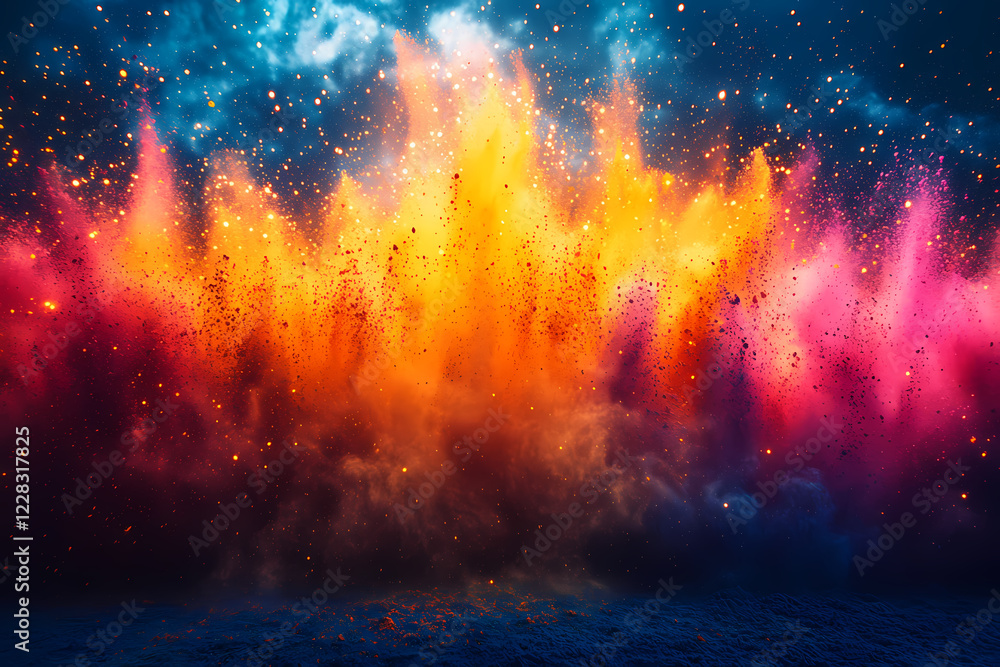 Naklejka premium Colorful Holi festival celebration with vibrant clouds of powder in the air