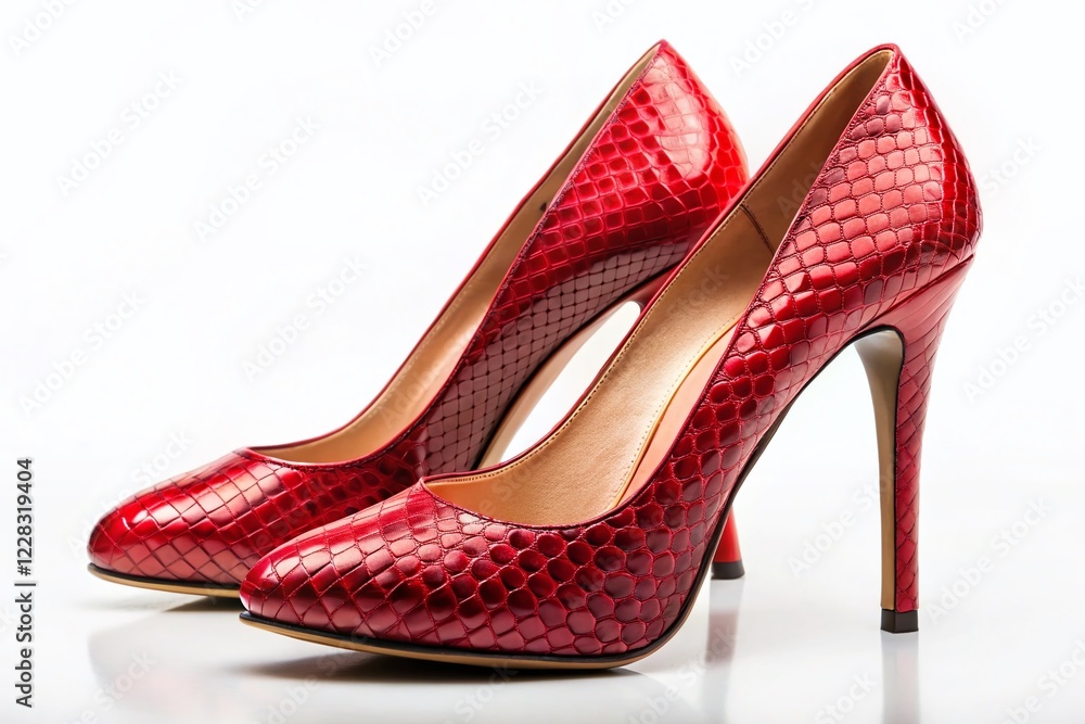 Fototapeta premium Red Python Skin Peep Toe Stilettos - Fashion Photography