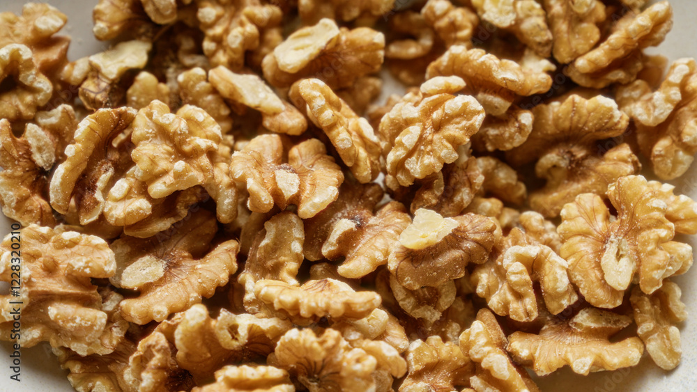 Closeup of fresh shelled walnuts in a pile highlighting their texture and natural detail Closeup of fresh shelled walnuts in a pile highlighting their texture and natural detail