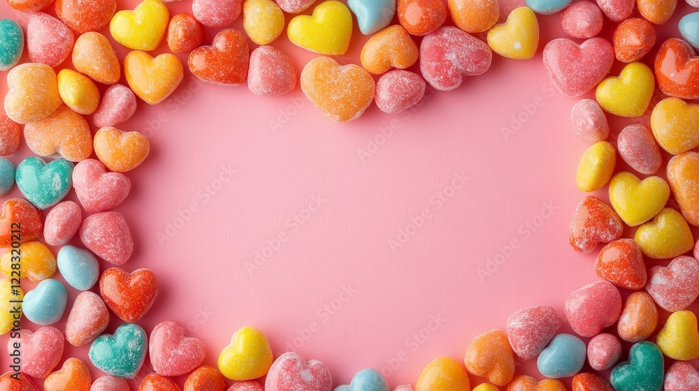 Border of pink and red hearts on soft pink background. Great for cards, advertisements, and social media posts. Border of pink and red hearts on soft pink background. Great for cards, advertisements, and social media posts.