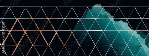 Geometric abstract luxury dark green-blue and gold background with triangles, watercolor style, vector wallpaper.