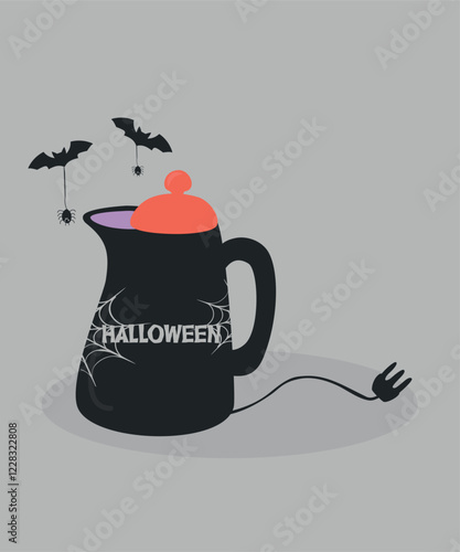 Illustration with Electro Kettle at Halloween Pattern,Black