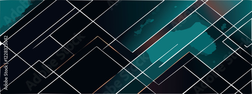 Geometric abstract luxury dark green-blue and gold background with triangles, watercolor style, vector wallpaper.