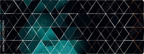 Geometric abstract luxury dark green-blue and gold background with triangles, watercolor style, vector wallpaper.