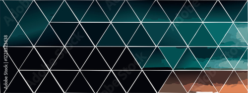 Geometric abstract luxury dark green-blue and gold background with triangles, watercolor style, vector wallpaper.