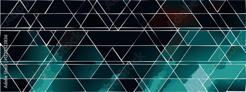 Geometric abstract luxury dark green-blue and gold background with triangles, watercolor style, vector wallpaper.
