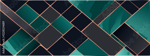 Geometric abstract luxury dark green-blue and gold background with triangles, watercolor style, vector wallpaper.