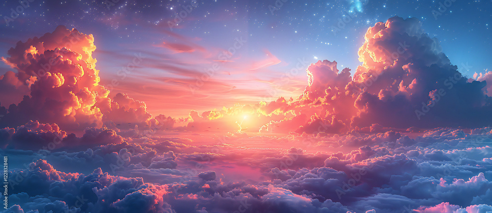 Naklejka premium Cosmic Dusk Sky with Clouds