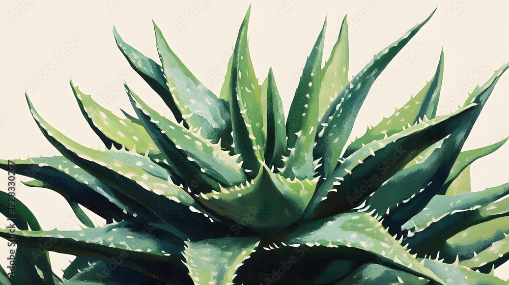 Fototapeta premium A Stunning Botanical Illustration of a Lush Aloe Vera Plant with Spiked Leaves