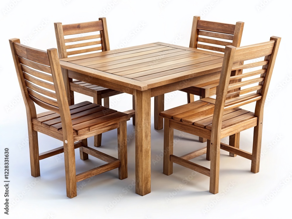 Rustic Wooden Outdoor Table and Chairs Set Isolated on White Background - Perfect for Garden, Patio, or Backyard Design Rustic Wooden Outdoor Table and Chairs Set Isolated on White Background - Perfect for Garden, Patio, or Backyard Design