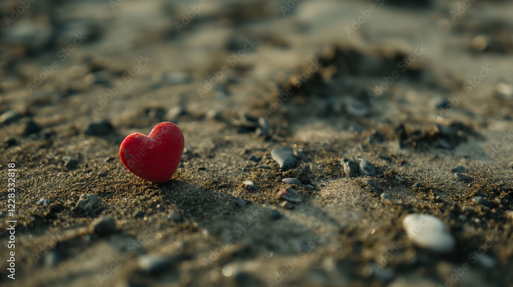 Fototapeta premium Little red heart on the sand
