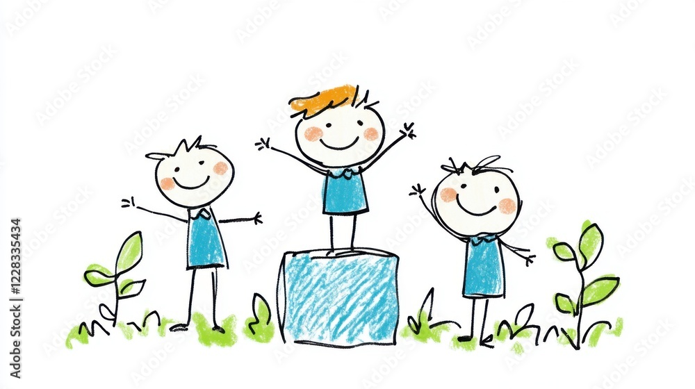 Happy Children Celebrating Together with Joyful Expressions and Playful Gestures in a Colorful Illustration Happy Children Celebrating Together with Joyful Expressions and Playful Gestures in a Colorful Illustration