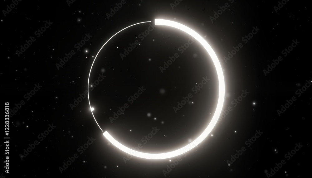 Luminous white circle loading bar rotates on black screen. Modern tech progress indicator. Circular animation. Digital graphic design element. Abstract app load process. User interface component. Luminous white circle loading bar rotates on black screen. Modern tech progress indicator. Circular animation. Digital graphic design element. Abstract app load process. User interface component.
