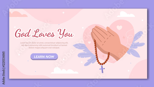 Praying Hands with Rosary. Vector illustration