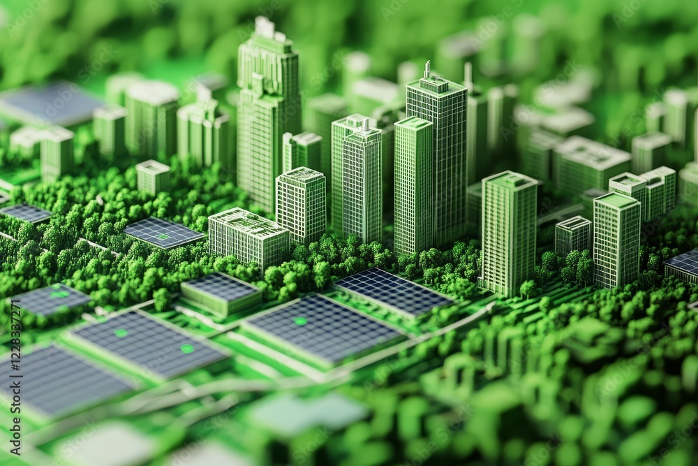 Obraz premium Eco-Friendly Construction: Applying Sustainable Green Building Techniques in Architectural Visualization through Digital Means