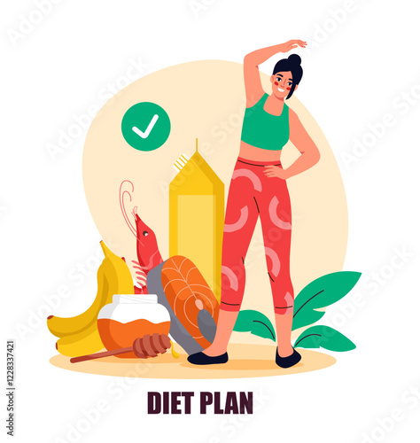 Healthy diet and fitness concept. Vector illustration