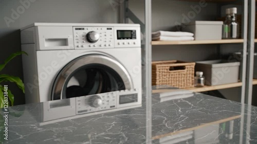 Wallpaper Mural A beautifully composed 4K cinematic shot capturing a clean, modern home laundry room with a sleek, white washing machine softly blurred in the background. Torontodigital.ca