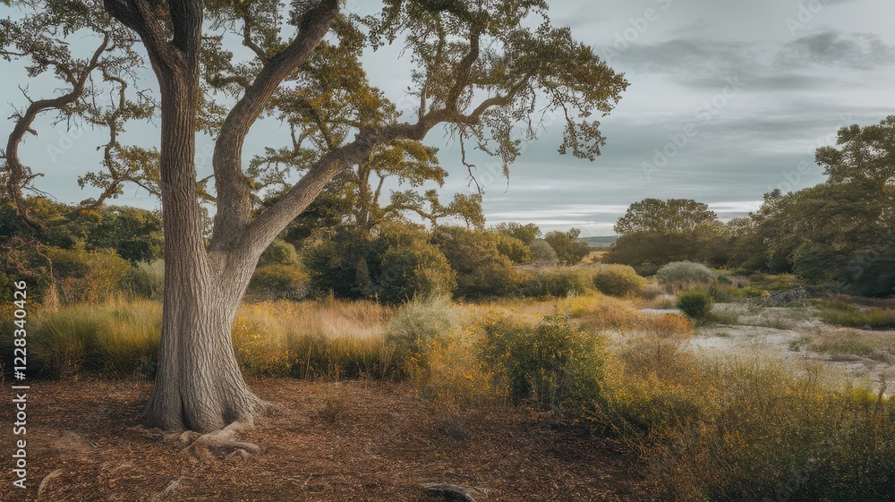 A serene landscape featuring a majestic oak tree amidst lush greenery and wildflowers, capturing the tranquil mood of nature. A serene landscape featuring a majestic oak tree amidst lush greenery and wildflowers, capturing the tranquil mood of nature.