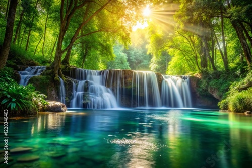 Serene Waterfall Cascading into Calm Pool - Stunning Bokeh Nature Photography