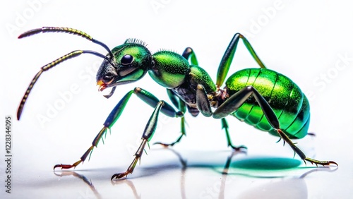 Silhouette of Black and Green Ant Walking on Back Legs, Isolated on White photo