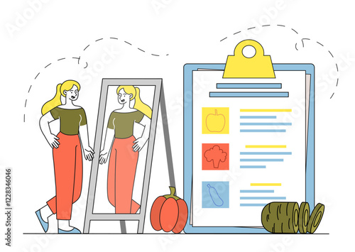 Healthy lifestyle and self-reflection. Vector illustration