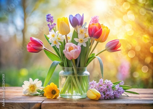 Simple Spring Floral Arrangement: Double Exposure Stock Photo