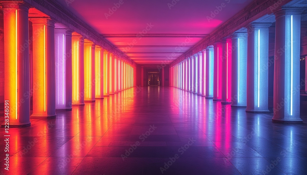Hallway of lit pillars with a dark background Hallway of lit pillars with a dark background