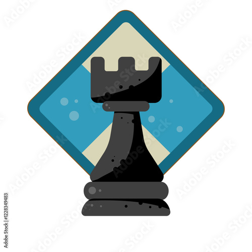  chess rook with chessboard, chess pieces - vector icon