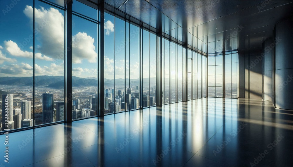 Panoramic Cityscape from Modern Office Interior. Panoramic Cityscape from Modern Office Interior.