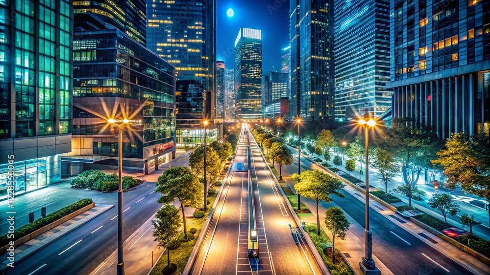 Fototapeta premium Smart City Street Lighting: Energy-Efficient LED Illumination at Night