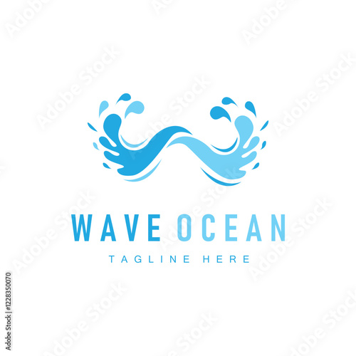 simple design of ocean wave logo with ocean blue color concept illustration symbol icon